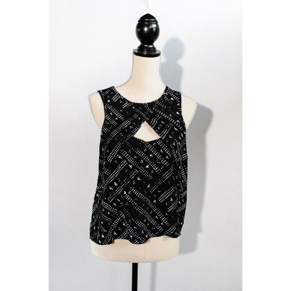 Free People Tank SZ XS Black And White Aztec Cut Out Top - Picture 2 of 6